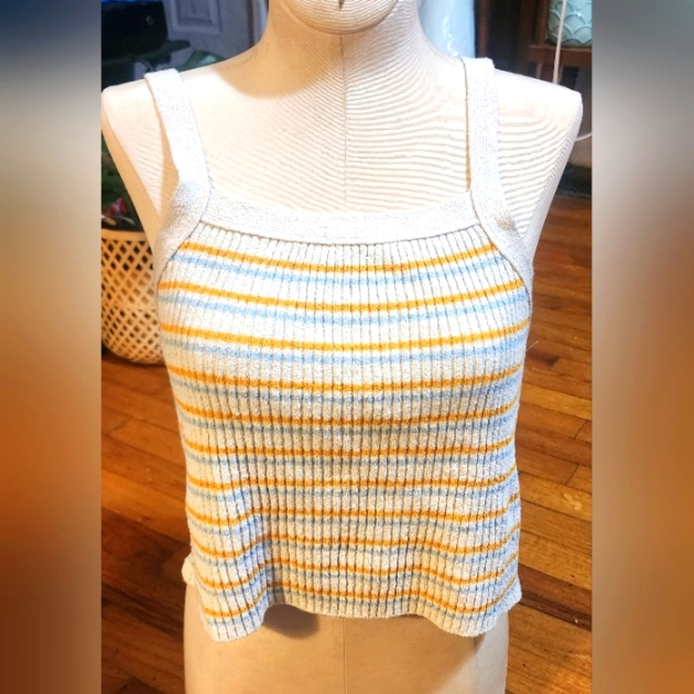 BDG Urban Outfitters Orange/White/Blue ribbed knit square neck tank; Size L